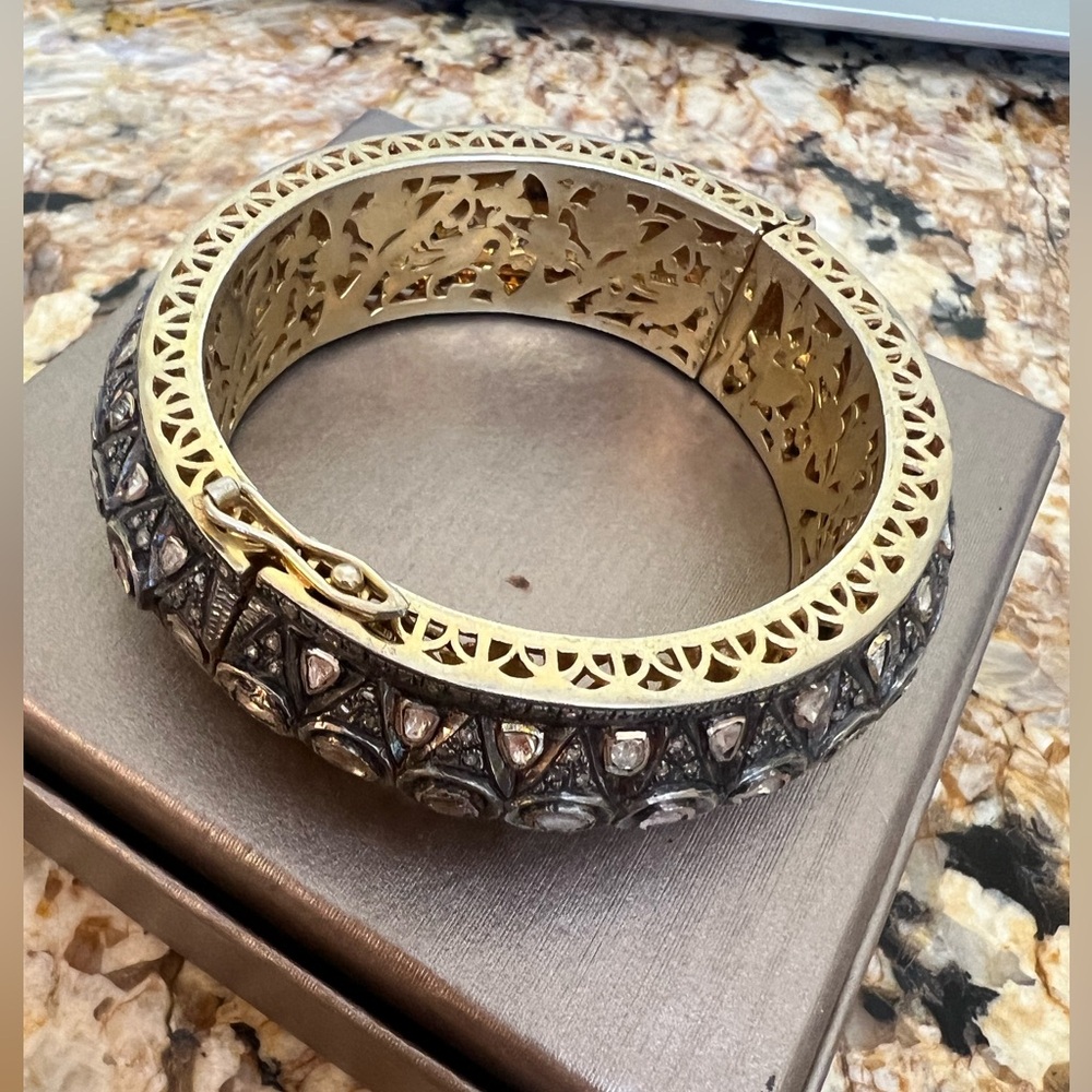 Bracelet Bangle silver/gold / raw diamonds